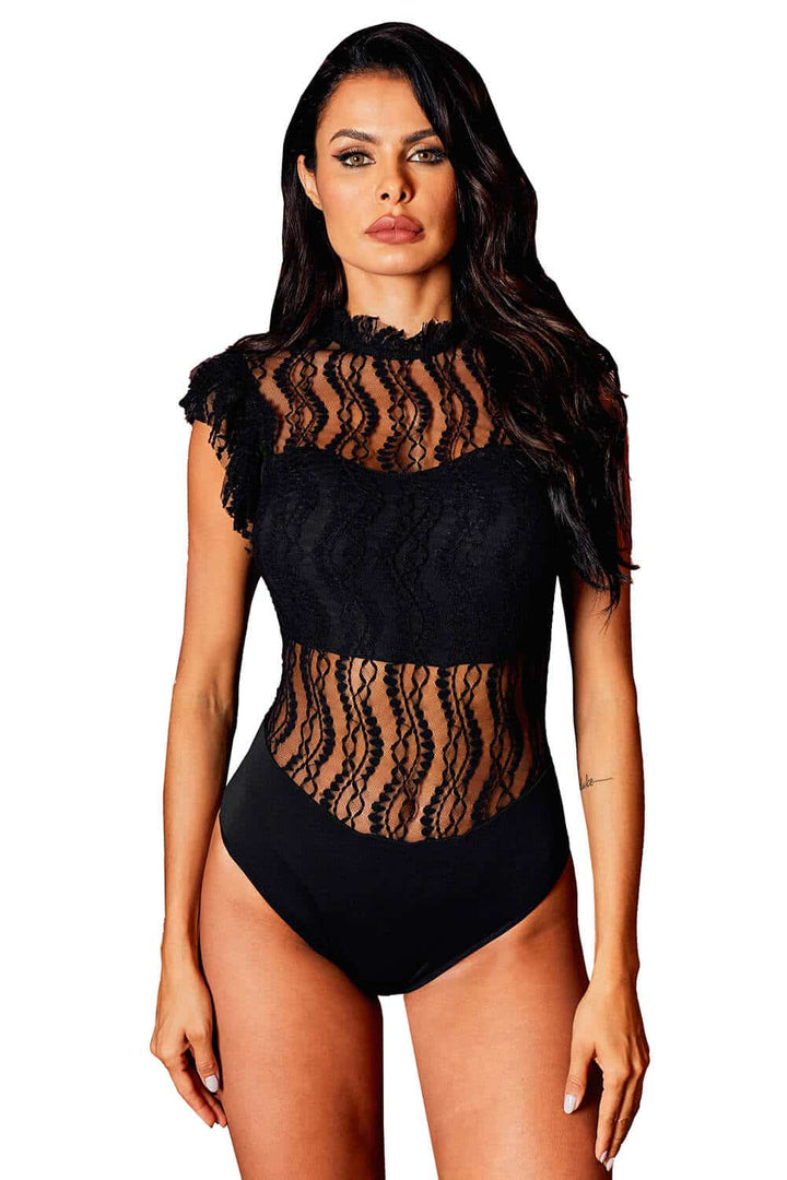Snygg bodysuit med spets och kort ärm
