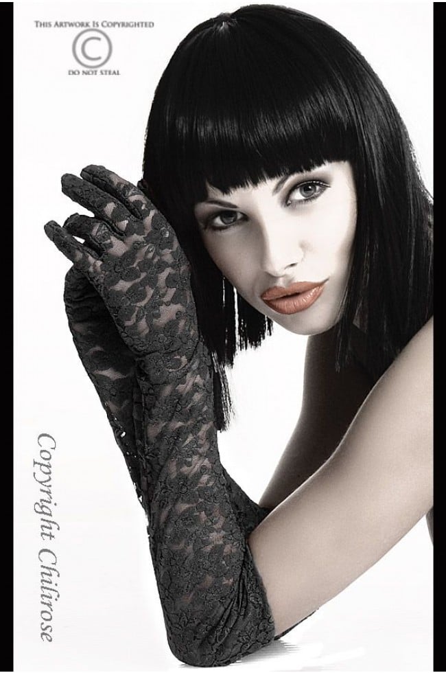 Svarta långa handskar i spets