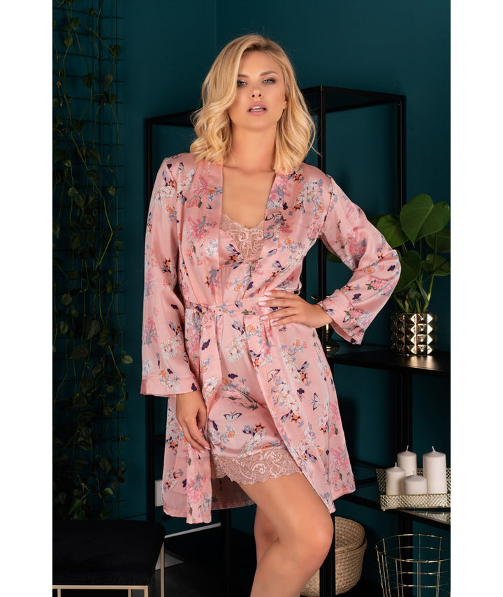 Rosa blom mönstrad morgonrock
